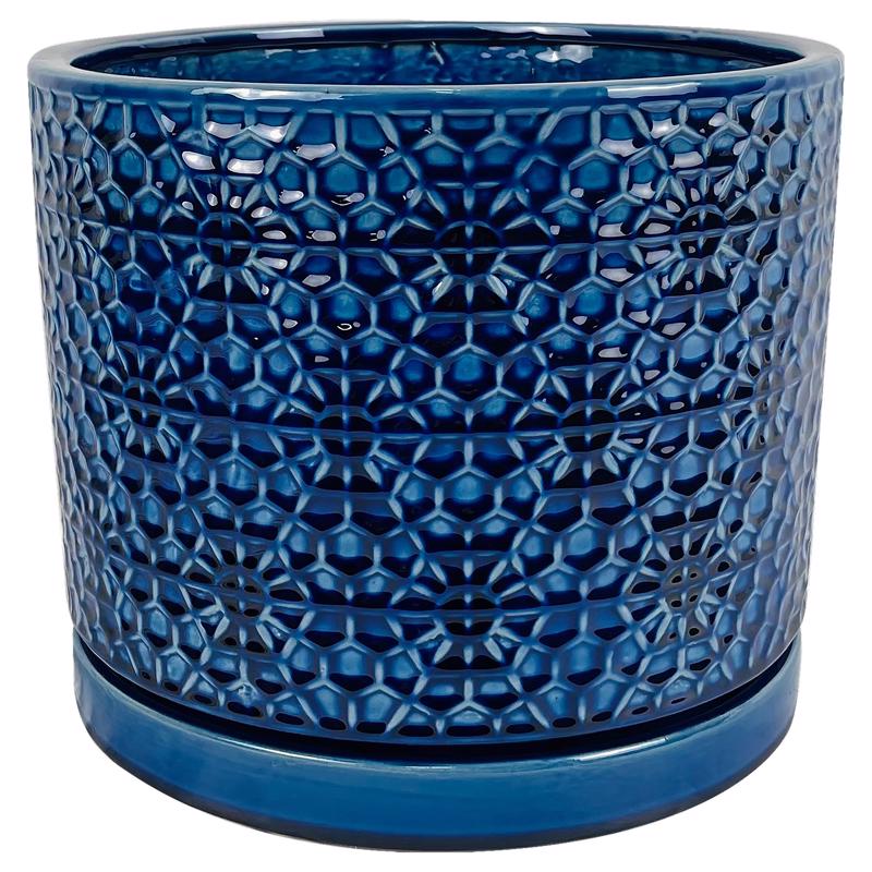 Border Concepts 10 in. D Ceramic Amelia Flower Pot Blue