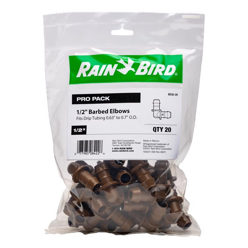 Rain Bird 1/2 in. Barbed Drip Irrigation Elbow 1 pk