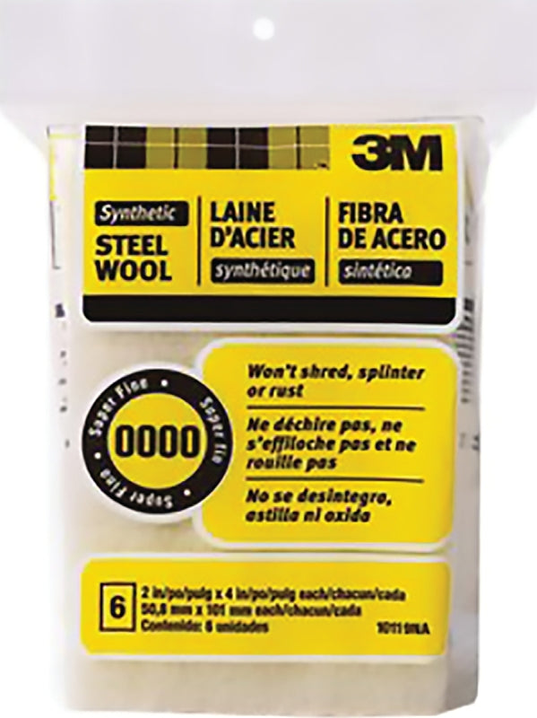 3M 10119NA Steel Wool, 4 in L, 5-1/4 in W, 0000 Grit, Super Fine