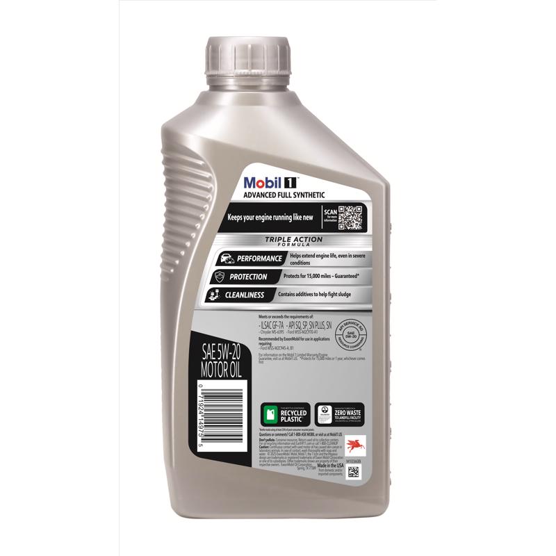 Mobil 1 5W-20 Gasoline Synthetic Engine Oil 1 qt, Pack of 6