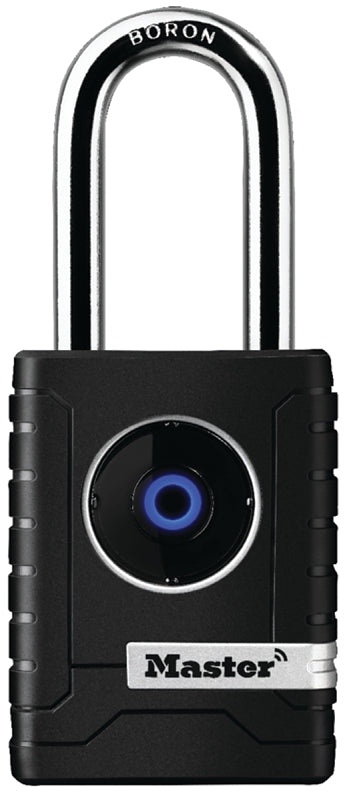 Master Lock 4401DLH Wide Bluetooth Padlock, Electronic Key, 11/32 in Dia Shackle, 2 in H Shackle, Boron Steel Shackle