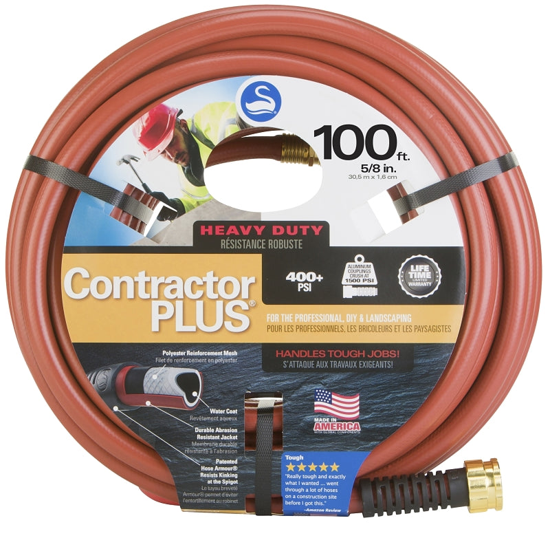 Swan ContractorPLUS CSNCG58100 Heavy-Duty Garden Hose, 5/8 in, 100 ft L, Female, Rubber/Vinyl, Red