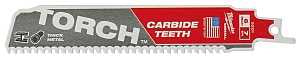 Milwaukee The Torch 48-00-5201 Reciprocating Saw Blade, 3/4 in W, 6 in L, 8 TPI, Carbide Cutting Edge