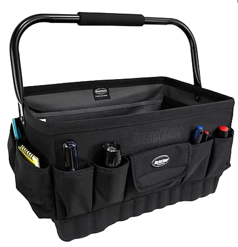 Bucket Boss Professional Series 74018 Tool Tote, 18 in W, 12 in D, 10-1/2 in H, 21-Pocket, Poly Fabric, Black