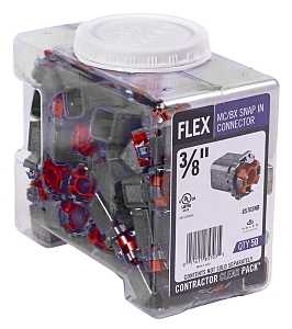 Halex 85703NB Flex Double Snap Lock Connector, 3/8 in, Steel, Zinc-Plated, 50/PK