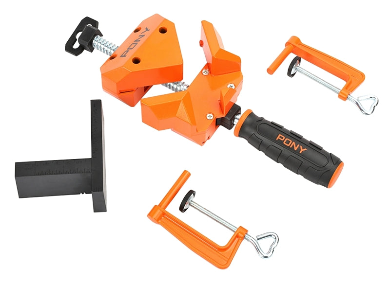Pony 9180 Angle Clamp, 150 lb Clamping, 1-1/8 in Max Opening Size, 2 in D Throat, Steel Body, Orange Body