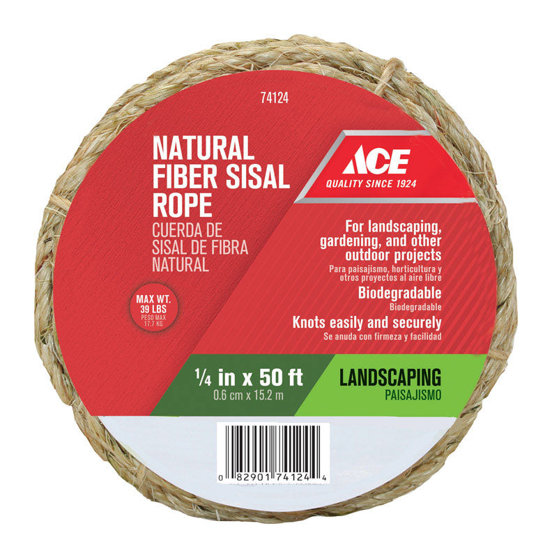 Ace 1/4 in. D X 50 ft. L Natural Twisted Sisal Rope