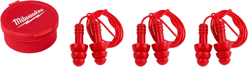 Milwaukee 48-73-3151 Reusable Ear Plugs, 26 dB NRR, Silicone, Red