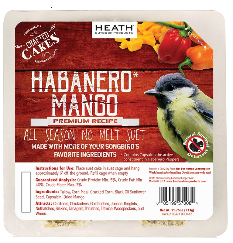 Heath DDC8-12 Cracked Corn Wild Bird Food, 11.75 oz, Suet Cake, Mango Habanero