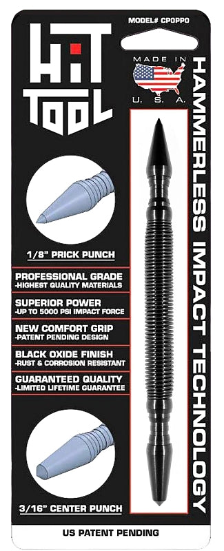 Hit Tool CP0PP0 Prick Punch and Center Punch, 1/8, 3/16 in Tip, 7 in L, Steel, Black Oxide