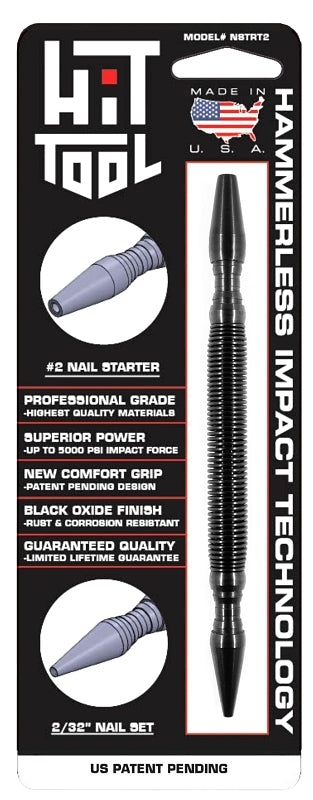 Hit Tool NSTRT2 Hammerless Nail Starter and Set, 2/32 in Tip, 7 in L, Steel, Black Oxide