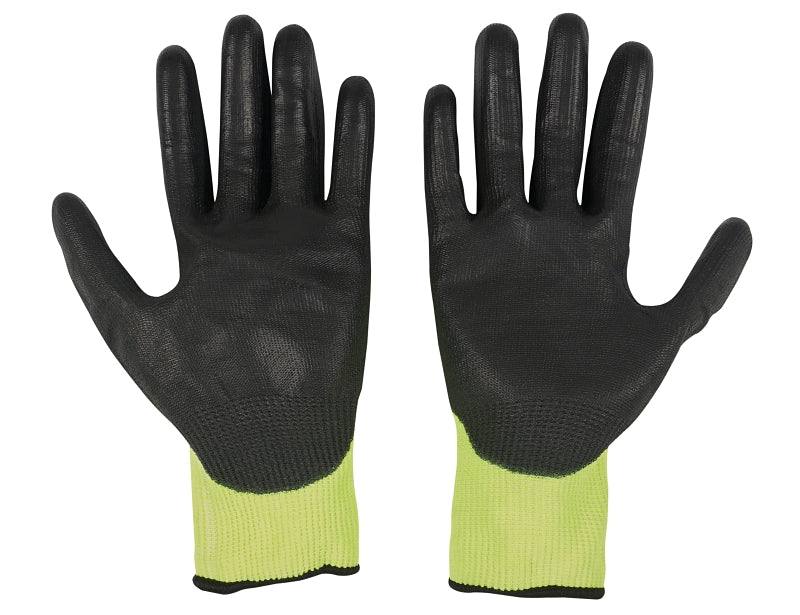 Milwaukee 48-73-8933 High-Visibility Cut Level 3 Gloves, Unisex, XL, Elasticated Knit Cuff, Nitrile Coating, Yellow