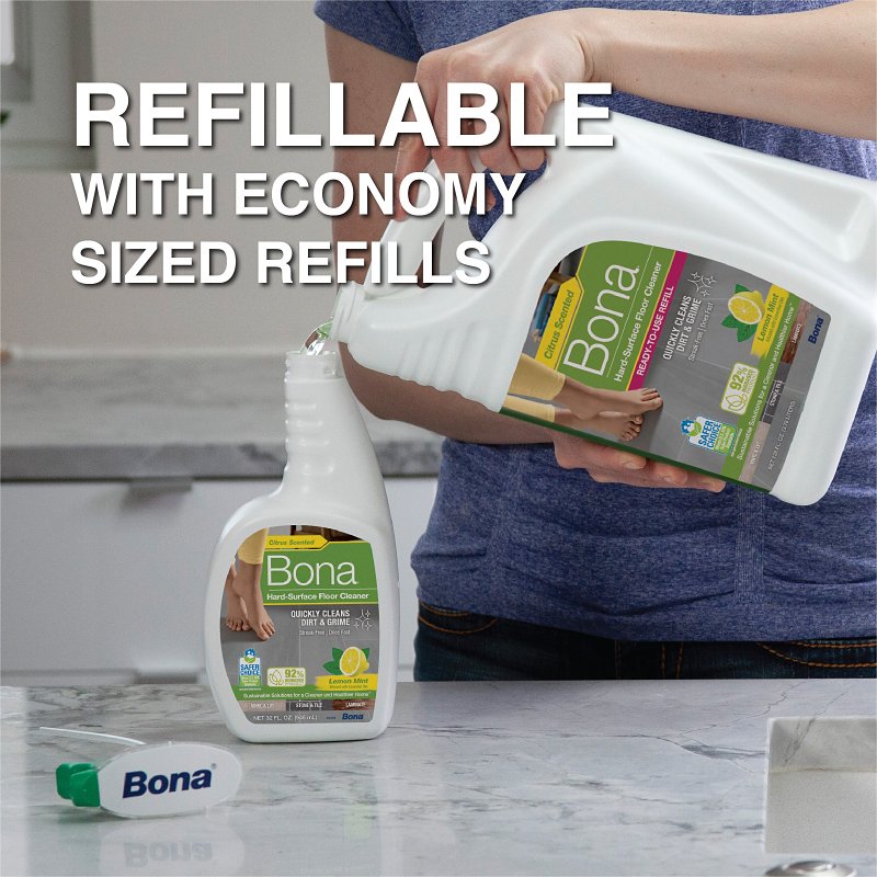 Bona WM700051224 Hard-Surface Floor Cleaner, 32 oz Bottle, Liquid, Lemon, Clear