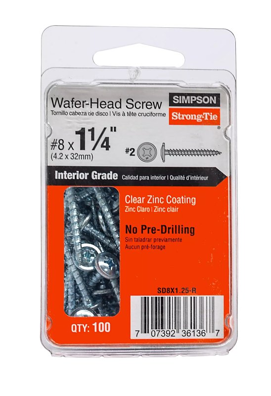 Simpson Strong-Tie Strong-Drive SD SD8X1.25-R Screw, #8 Thread, 1-1/4 in L, Serrated Thread, Wafer Head, Steel