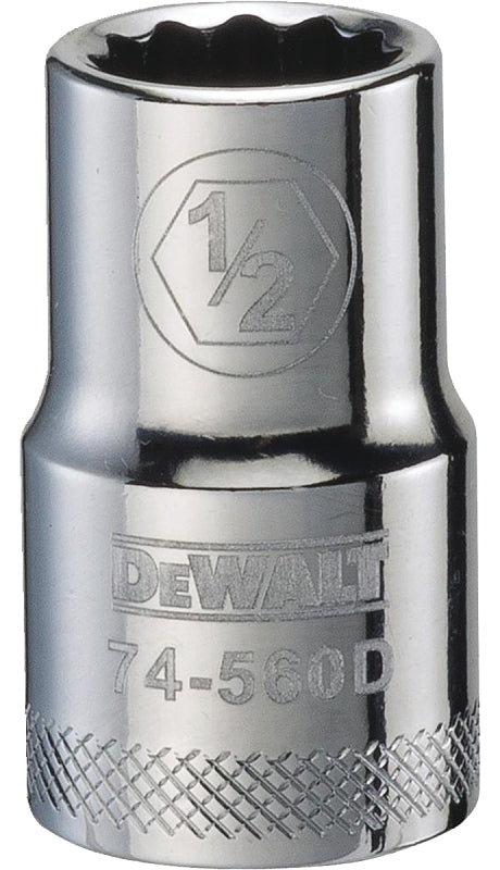 DEWALT DWMT74560OSP Drive Socket, 1/2 in Socket, 1-1/2 in OAL, 1/2 in Drive, 12-Point, Vanadium Steel, Polished Chrome