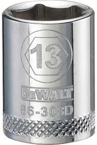 DEWALT DWMT86308OSP Drive Hand Socket, 13 mm Socket, 3/8 in Drive, 6-Point, Steel, Polished Chrome Vanadium