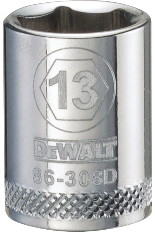 DEWALT DWMT86308OSP Drive Hand Socket, 13 mm Socket, 3/8 in Drive, 6-Point, Steel, Polished Chrome Vanadium