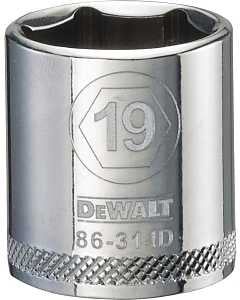 DEWALT DWMT86314OSP Drive Hand Socket, 19 mm Socket, 3/8 in Drive, 6-Point, Steel, Polished Chrome Vanadium