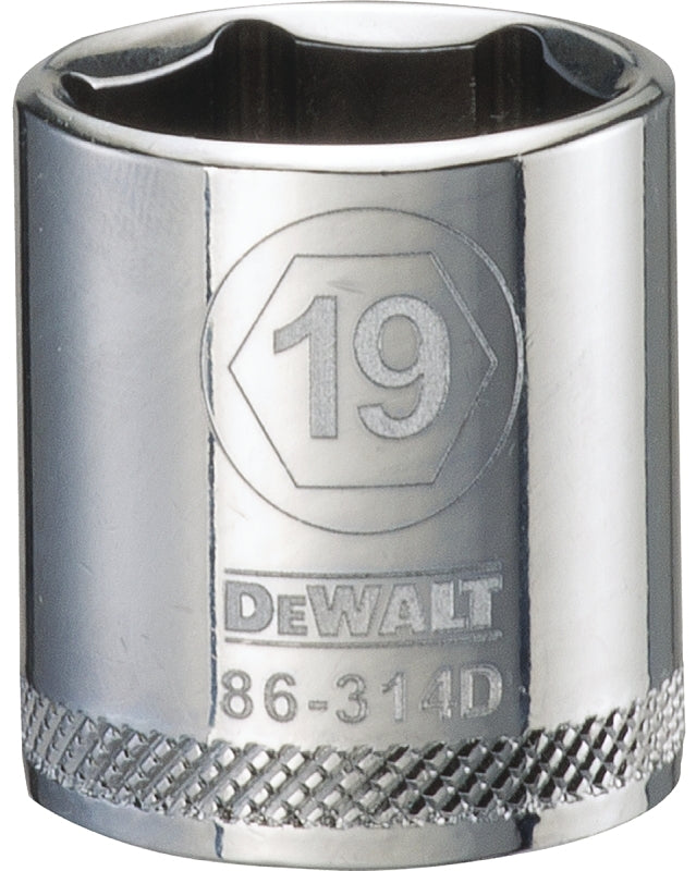 DEWALT DWMT86314OSP Drive Hand Socket, 19 mm Socket, 3/8 in Drive, 6-Point, Steel, Polished Chrome Vanadium