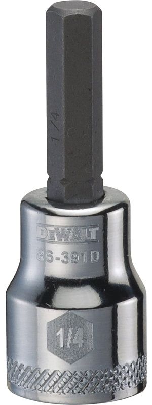 DEWALT DWMT86391OSP Fractional Hex Bit Socket, 1/4 in Tip, 3/8 in Drive, Polished Chrome, 1-31/32 in OAL