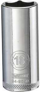 DEWALT DWMT94955OSP Drive Hand Socket, 18 mm Socket, 3/8 in Drive, 6-Point, Steel, Polished Chrome Vanadium