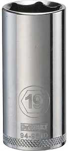 DEWALT DWMT94961OSP Drive Hand Socket, 19 mm Socket, 3/8 in Drive, 6-Point, Steel, Polished Chrome Vanadium