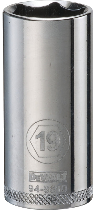 DEWALT DWMT94961OSP Drive Hand Socket, 19 mm Socket, 3/8 in Drive, 6-Point, Steel, Polished Chrome Vanadium