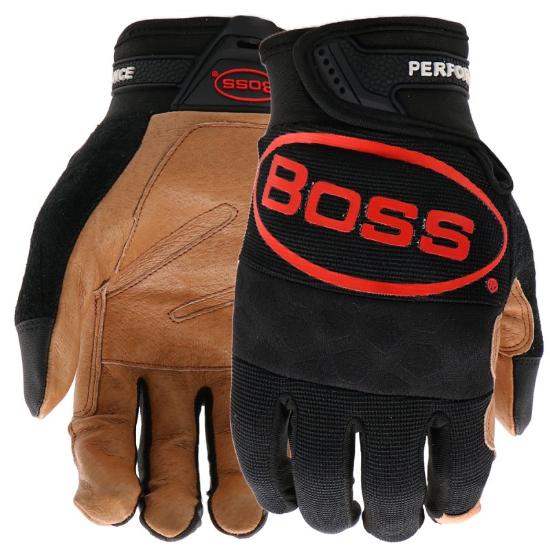 Boss Job Master B51111-M Work Gloves, Men's, M, Reinforced Thumb, Hook and Loop Wrist, Slip-On, Spandex, Black