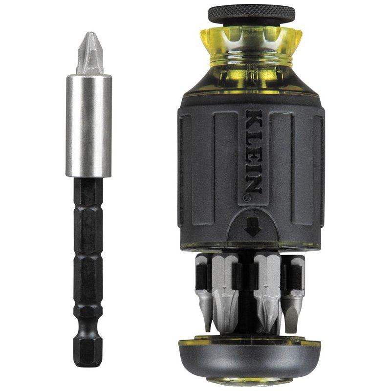 Klein Tools 32308 8-in-1 Multi-Bit Screwdriver, 1/4 in Drive, 4.81 in OAL, Plastic Handle, Cushion-Grip Handle
