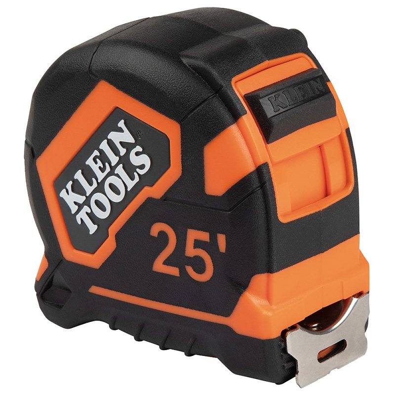 Klein Tools 9125 Tape Measure, 25 ft L Blade, 1 in W Blade, Steel Blade, ABS Case, Black/Orange Case