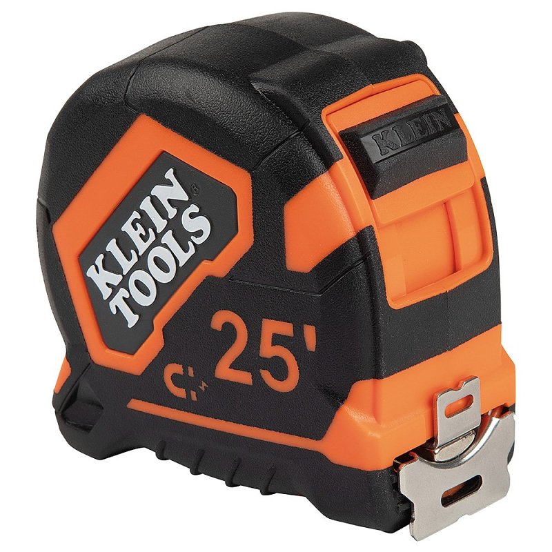 Klein Tools 9225 Tape Measure, 25 ft L Blade, 1-1/8 in W Blade, Steel Blade, Plastic Case, Black/Orange Case