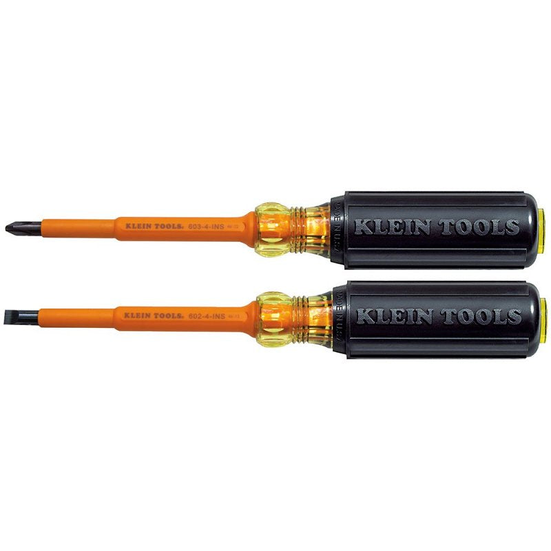 Klein Tools 33532-INS Screwdriver Set, 2-Piece, Plastic/Steel, Black, Specifications: 4 in L Shank, 1000 V Voltage
