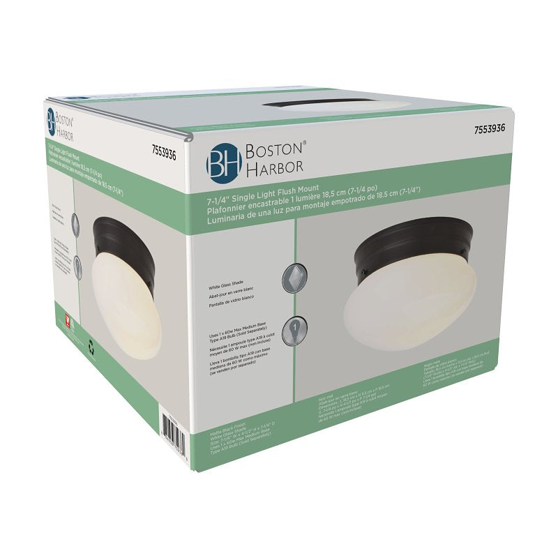 Boston Harbor OG24007 Ceiling Light, 120 V, 1-Lamp, Black Fixture, Matte Black Fixture