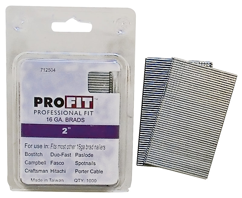 ProFIT 0712504 Series Finish Nail, Glue Collation, 2 in L, 16 ga, Steel, Electro-Galvanized, Brad Head, Smooth Shank