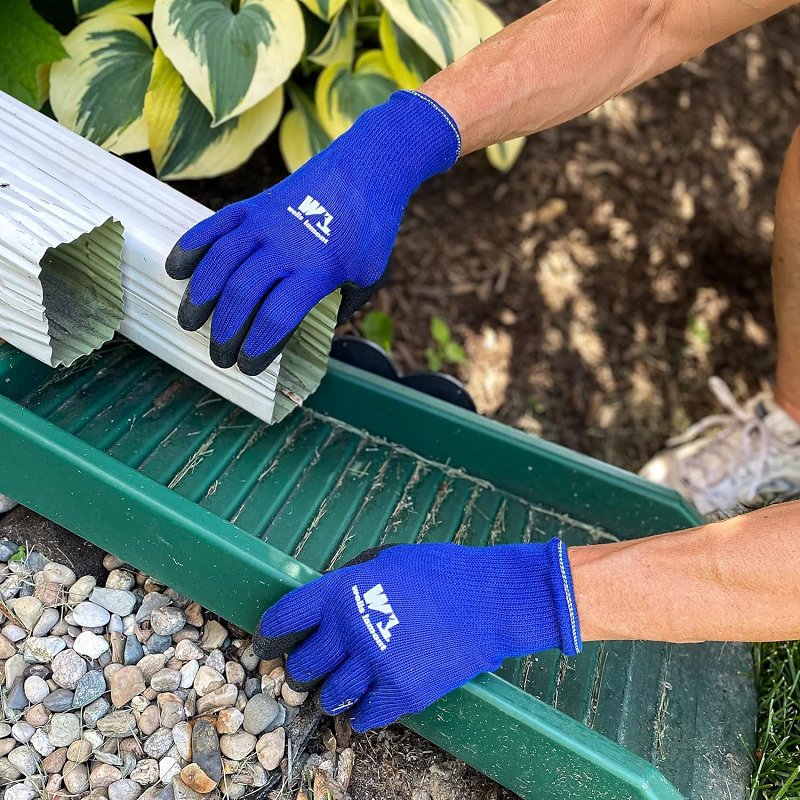 Wells Lamont 524XL Work Gloves, Men's, XL, Knit Cuff, Latex Coating, Cotton/Polyester Glove, Black/Blue