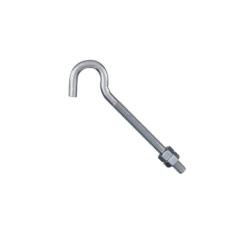 National Hardware N100-393 Hook/J-Bolt, 5/16-18 Thread, 3-1/4 in L Thread, 5 in L, Steel, Zinc-Plated, Pack of 10