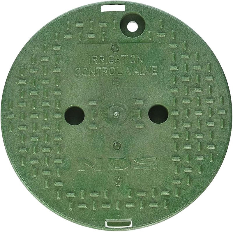NDS Standard Series 111C Standard Valve Box Cover, 9-1/2 in L, 9-1/2 in W, 1-3/8 in H, 2-3/8 x 2-15/16 in Pipe Slots