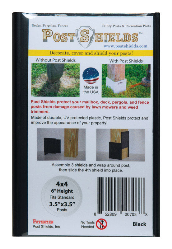 Post Shields Inc. 6 in. H X 4 in. W X 4 in. L Plastic Black Fence Post Protection, Pack of 10