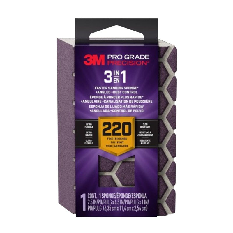 Pro Grade Precision DCDA220-PGP-1T 3-in-1 Sanding Sponge, 2-1/2 in L, 4-1/2 in W, 220 Grit, Fine