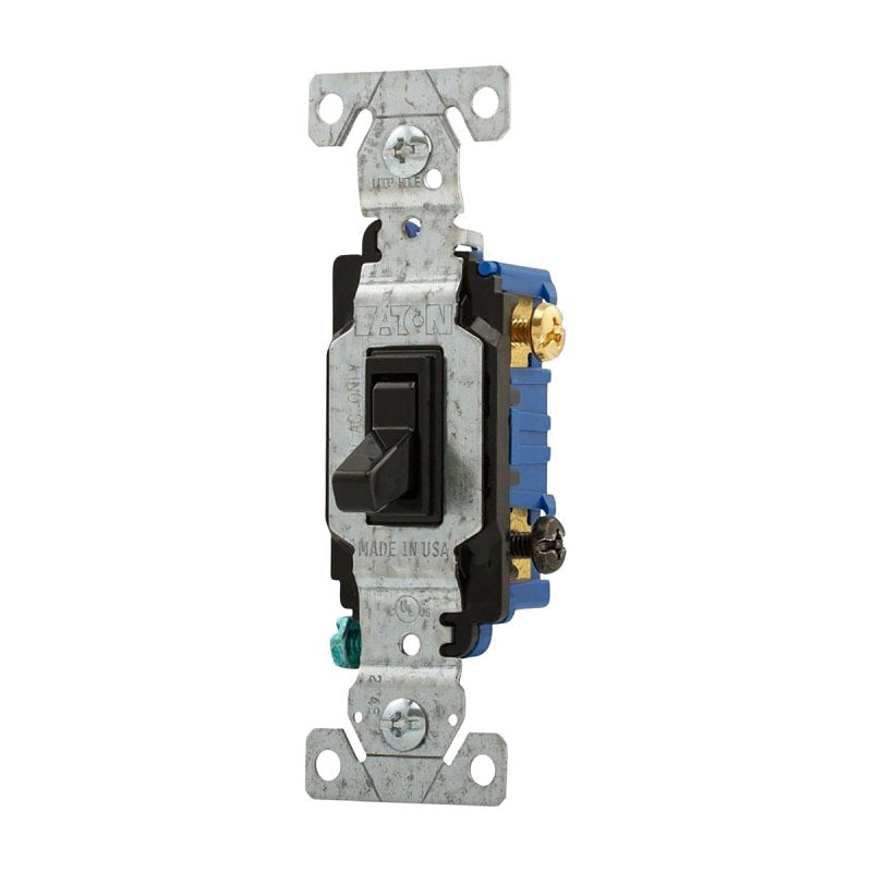 Eaton 1303-7BK Toggle Switch, 15 A, 120 V, 3-Way, Back, Push, Side Wire, Screw Terminal, Polycarbonate Housing Material, Pack of 10