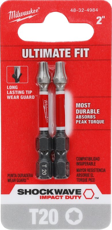 Milwaukee SHOCKWAVE 48-32-4984 Impact-Duty Power Screwdriver Bit, #20 Drive, Torx Drive, 1/4 in Shank, Hex Shank, 2 in L