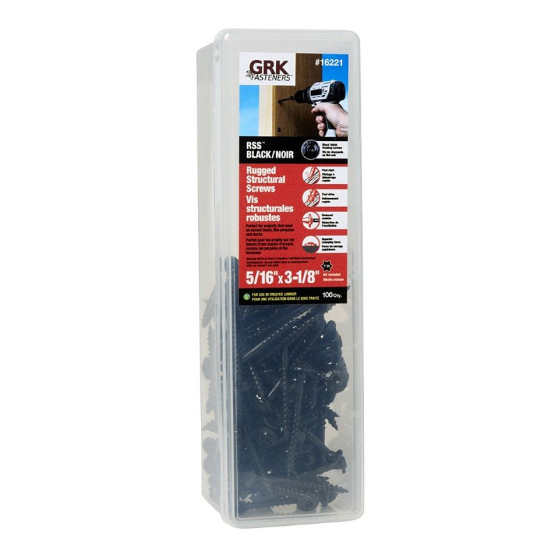 GRK Fasteners RSS 16221 Rugged Structural Screw, 5/16 in Thread, 3-1/8 in L, CEE, W-Cut Thread, Round Washer Head, Steel