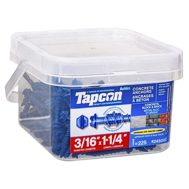 Tapcon 24500C Concrete Anchor, 3/16 in Dia, 1-1/4 in L, Steel, Blue Climaseal