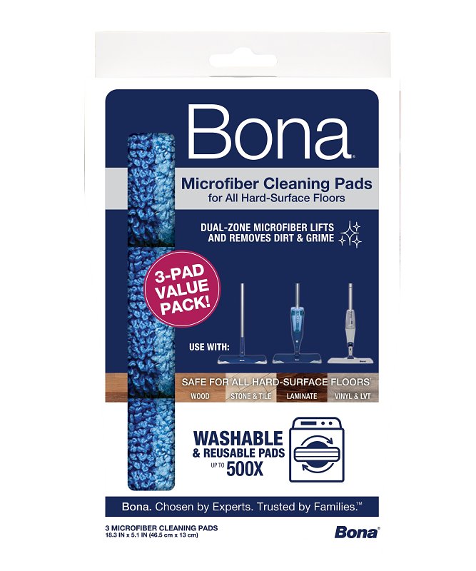 Bona AX0003608 Cleaning Pad, 18.31 in L, 5.12 in W, Microfiber, Blue, Machine Washable: Yes