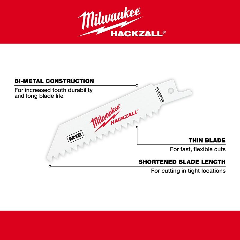 Milwaukee HACKZALL 49-00-5461 Blade, 3/4 in W, 4 in L, 6 TPI, Bi-Metal Cutting Edge