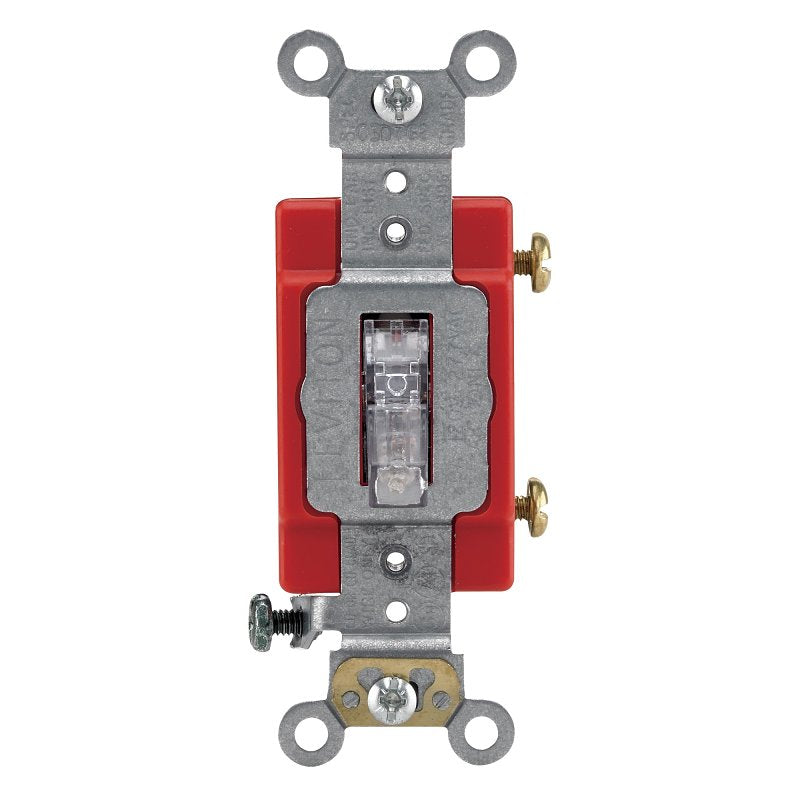 Leviton R57-01221-0LC Industrial Illuminated Toggle Switch, 20 A, 277 V, Nylon Housing Material, Clear