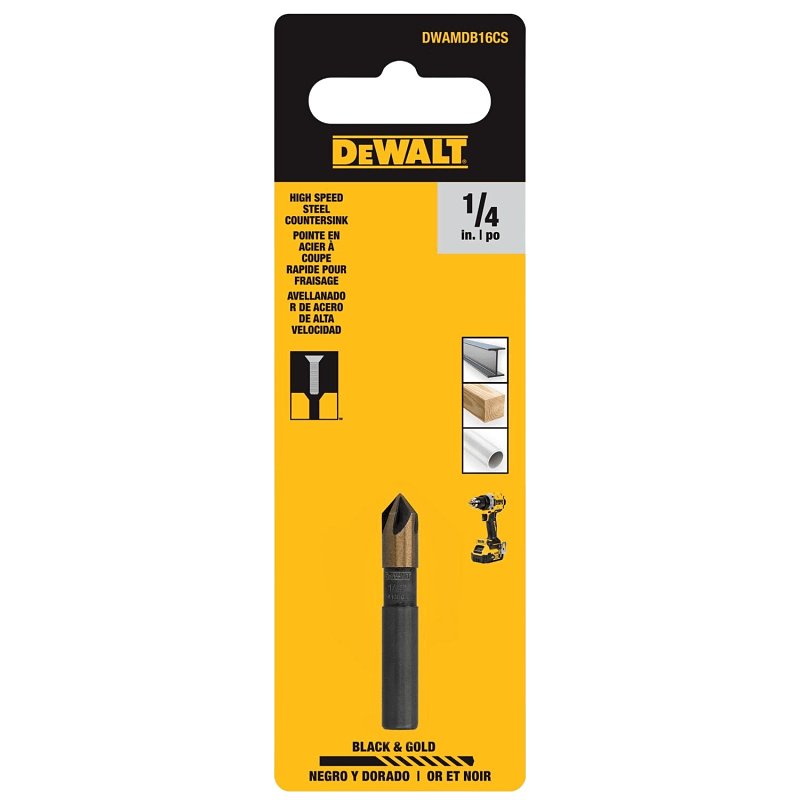 DEWALT BLACK & GOLD Series DWAMDB16CS Countersink Drill Bit, 1/4 in Dia, 5-Flute, 1/4 in Dia Shank, Round Shank