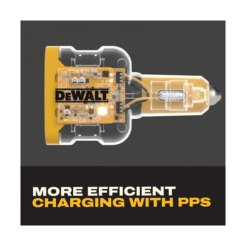DEWALT 141 0036 DW2 Car Charger, 3-Output Connection, USB A, USB C Output, Black/Yellow Housing, Pack of 2