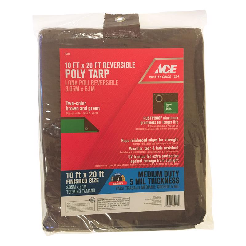 Ace 10 ft. W X 20 ft. L Medium Duty Polyethylene Tarp Brown/Green