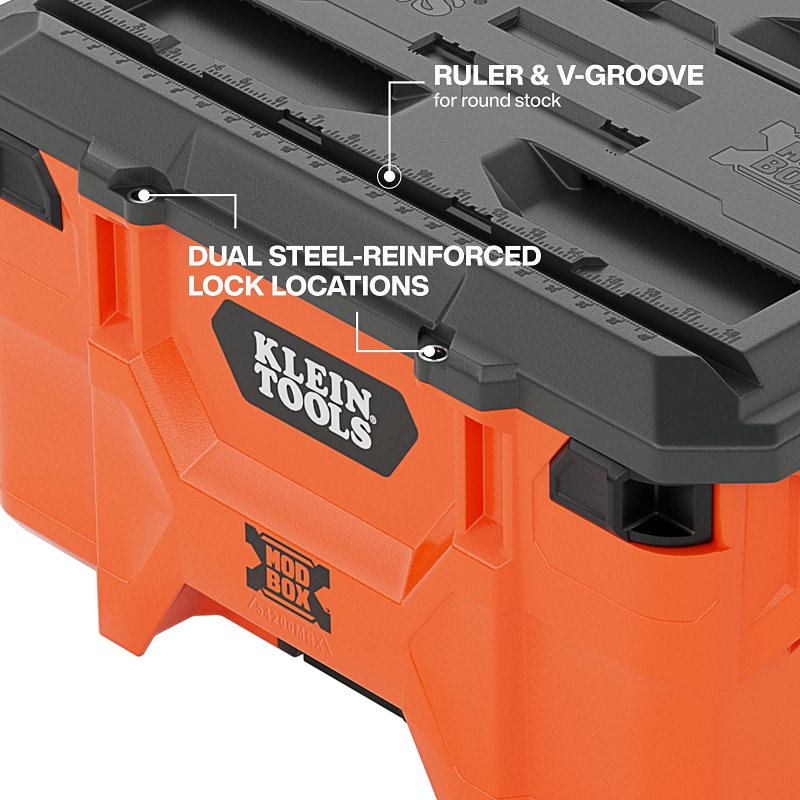 Klein Tools MODbox Series 54200MBX Medium Toolbox, 100 lb, Polymer, Orange, 22 in L x 12.1 in H Outside